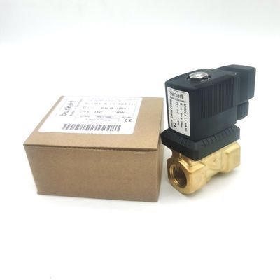 Burkert 00221654 6213 Type G1/2 2/2 Normalement fermé 1,3 trou d'écoulement, EPDM scellé -30 ~ + 90 ° C Corps de soupape en laiton DC24V 8W 0-10bar