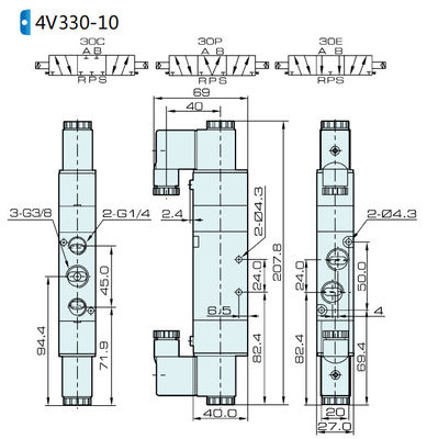 Valve solénoïde 4V330C-08 AIRTAC pour l'air de 0,15 à 0,8 MPa 21 à 114 Psi