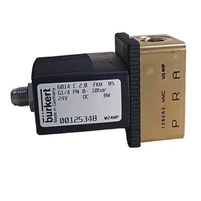 Burkert 00125301 soupape solénoïde industrielle, port G1/4 pouce, orifice de débit 3,0, boîtier en laiton scellé FKM, puissance de courant continu 24V 8W, 0 ~ 6bar Application à basse pression