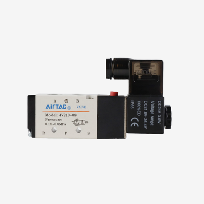Airtac 4V110-M5 5/2 Way Pilote interne soupape magnéto-pneumatique M5 Port de fil IP65 Protection 0.15-0.8Mpa Pression de travail 1.2Mpa Précurseur de pression Aucune lubrification nécessaire