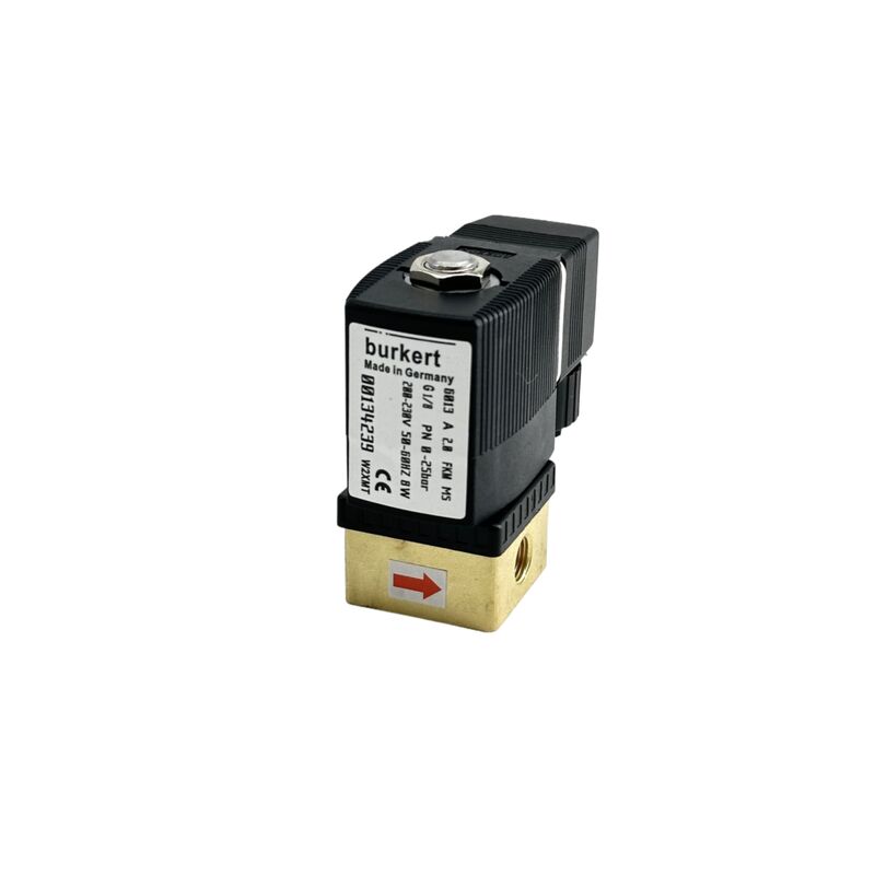 220VAC 8W 0-16bar Vanne Solénoïde Burkert 00134248, 6013 à action directe 2/2 normalement fermée, filetage G1/8, orifice 2,5 mm, corps en laiton joint FKM