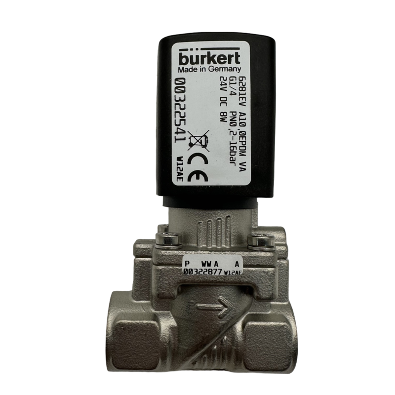 Type Burkert 6281 Servo-diaphragme à grand débit soupape solénoïde 00222022 00222023 00222024 G1 1/4 fil 2/2 NC Corps de soupape en acier inoxydable EPDM Sceau 25.0 Orifice de débit 8W Bobine DC24V/AC24V/AC220V