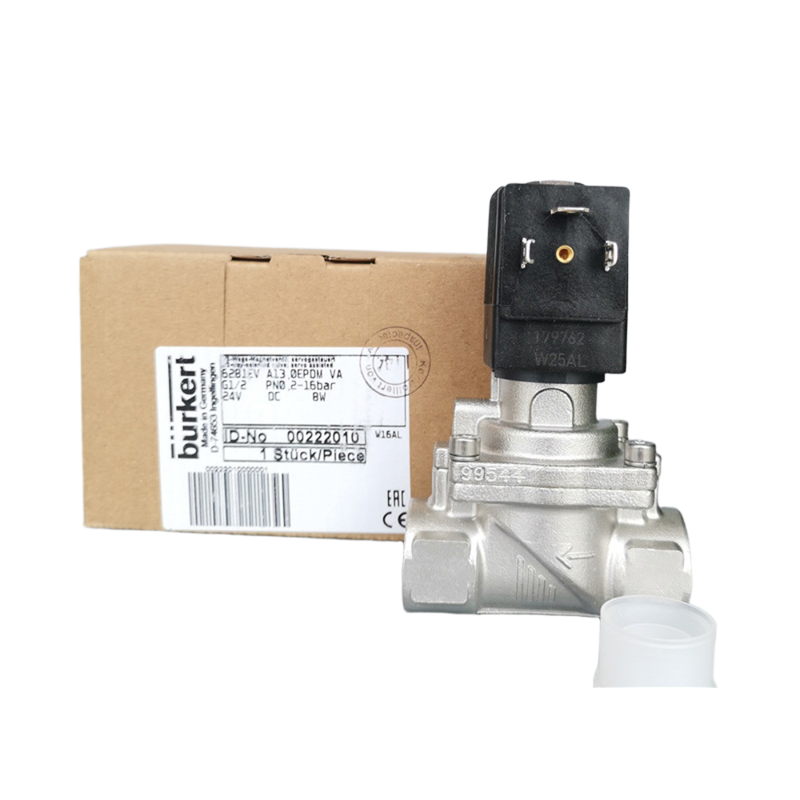 le calibre NO Burkert 6281 soupape de commande solénoïde G1 1/4 2/2 NO Corps de soupape en acier inoxydable FKM Sceau inerte 25 mm Orifice d'écoulement 8W Bobine DC24V AC24V AC220V Optionnel 00228396 00228397 00228398