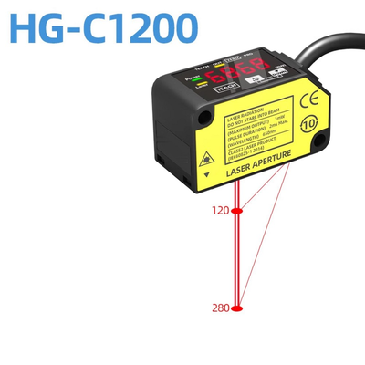 Détecteur de déplacement laser rouge visible HG-C1200, stabilité de température de 0,05 % Fs par degré C, mode sélectionnable clair/foncé pour test de position industrielle