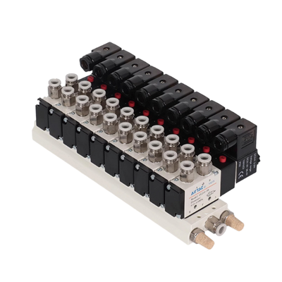 Groupe de distributeur de vanne solénoïde Airtac 4V310-10 stations 7 8 9 10 Entrée d'air centrale Base en alliage d'aluminium Disposition d'échappement unifiée pour contrôle d'air multicanal